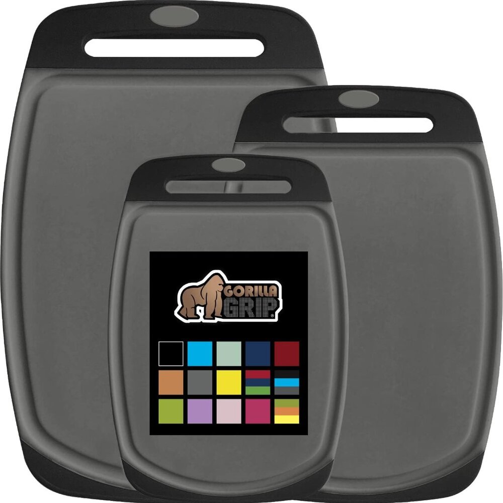 Gorilla Grip Oversized,‎ Reversible ,Thick Cutting Board Set of 3, Black Gray